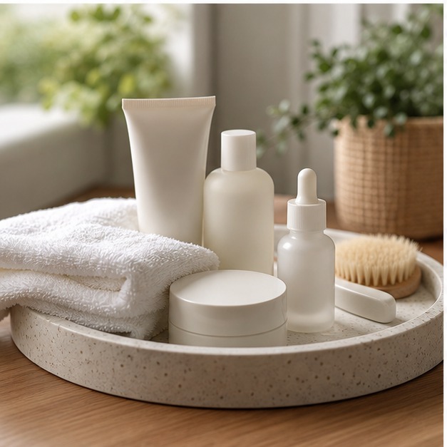 Bathroom shelf skincare context